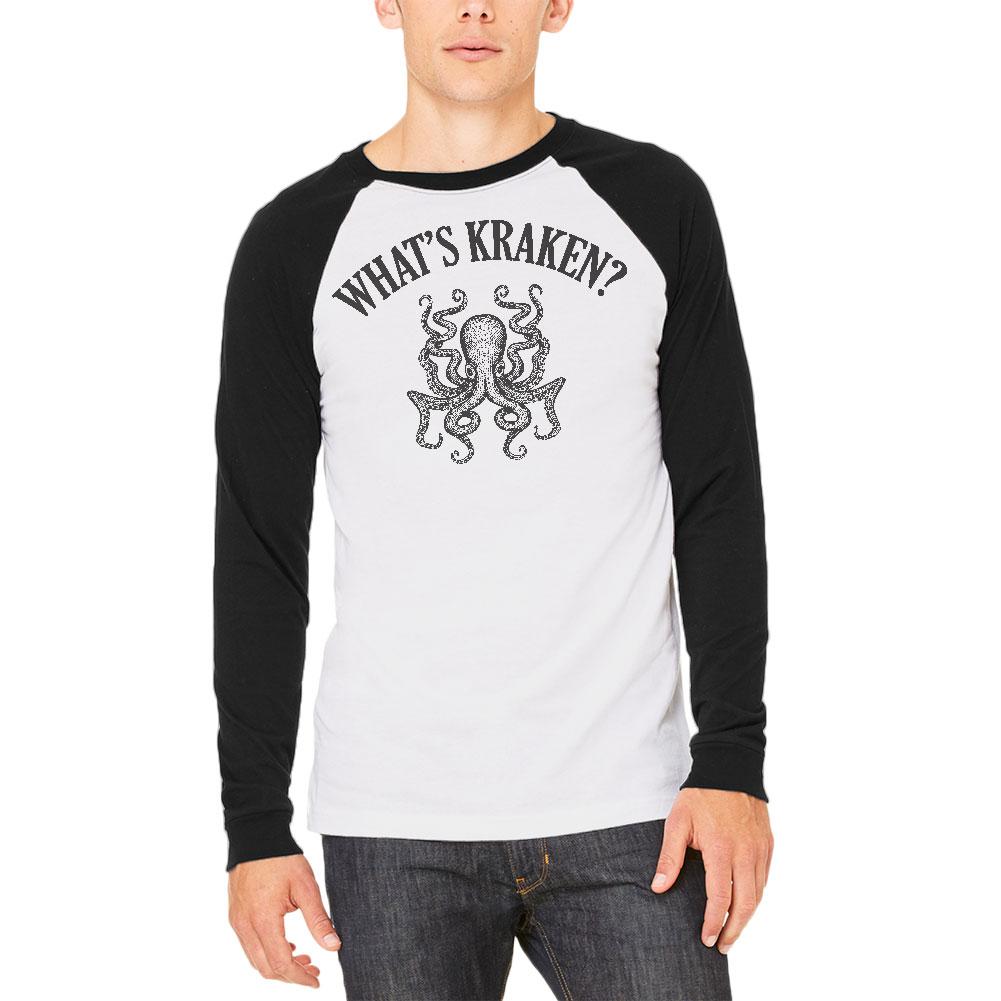 What's Kraken Mens Long Sleeve Raglan T Shirt Men's Raglans Old Glory 2XL White-Black 