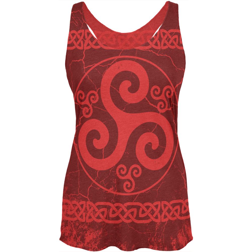 Celtic Triskelion Triskele Distressed Womens Soft Racerback Tank Top Women's Tank Tops Old Glory SM Vintage Red