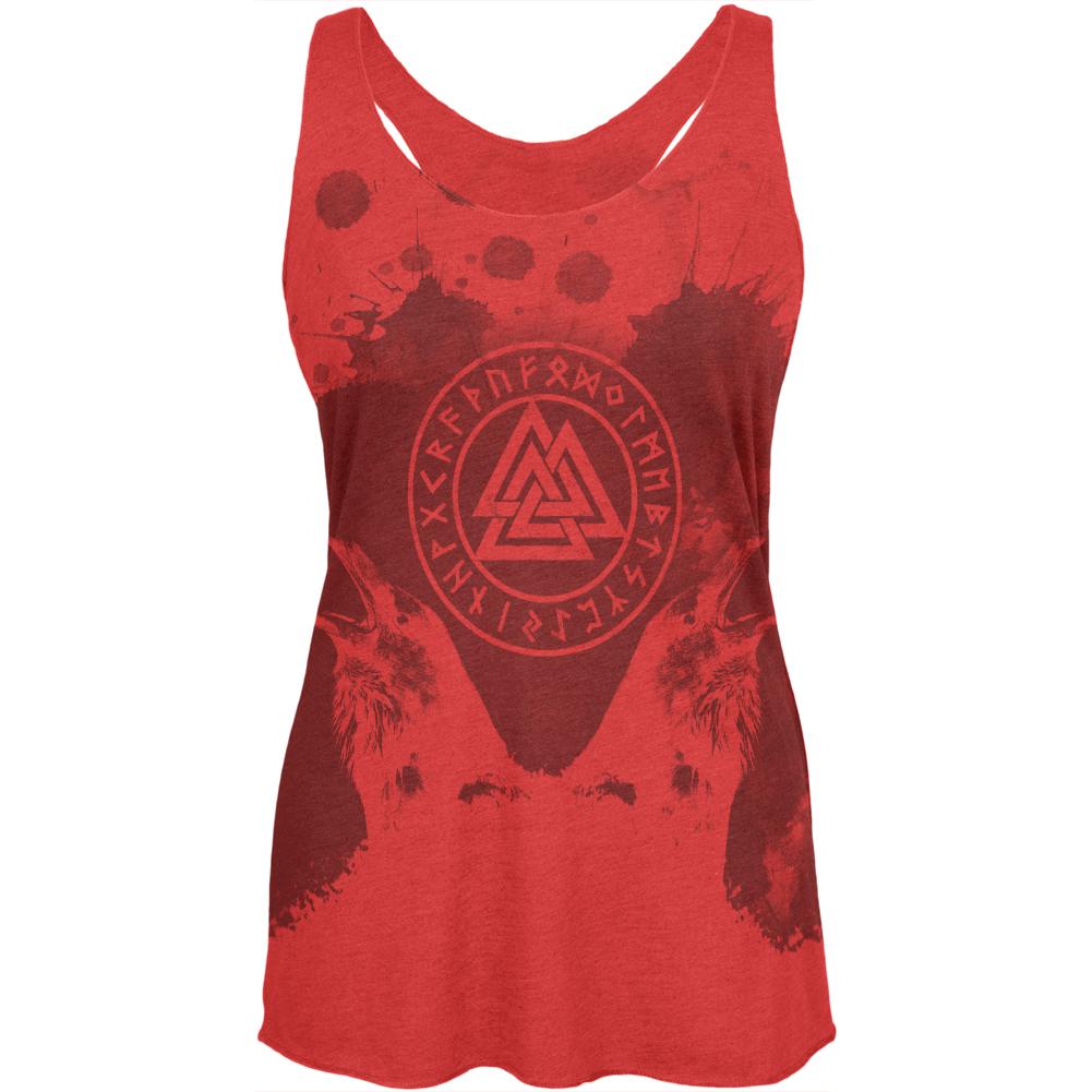 Viking Odin's Ravens Huginn And Muninn Womens Soft Racerback Tank Top Women's Tank Tops Old Glory LG Vintage Red 