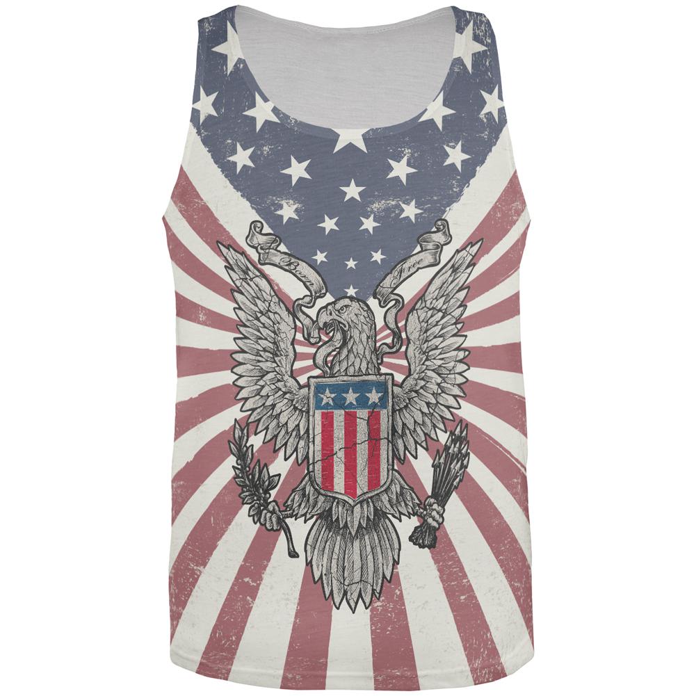 4th of July Born Free Distressed American Eagle All Over Mens Tank Top Men's Tank Tops Old Glory SM  