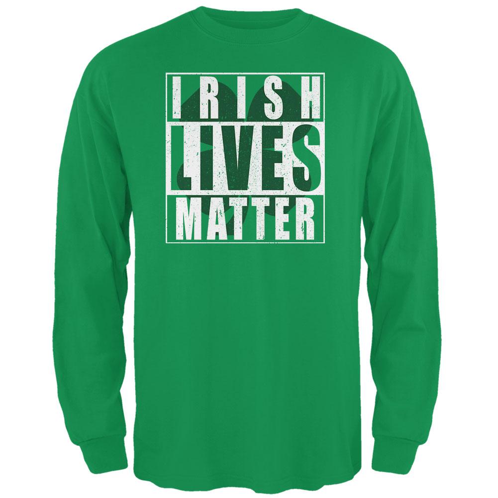 Irish Lives Matter Mens Long Sleeve T-Shirt Men's Long Sleeves Old Glory SM Green 