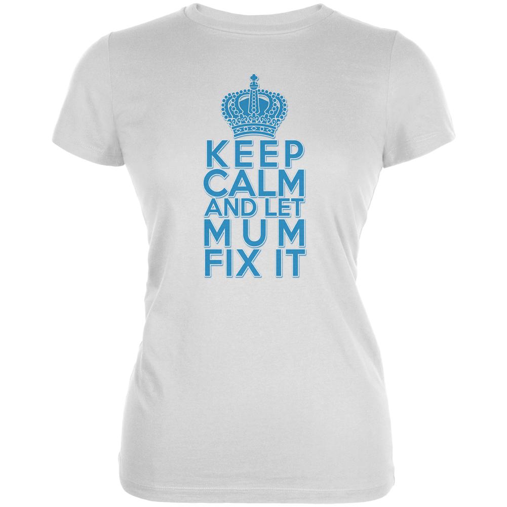 Keep Calm Let Mum Mom Fix It Juniors Soft T Shirt Juniors T-Shirts Old Glory 2XL White 