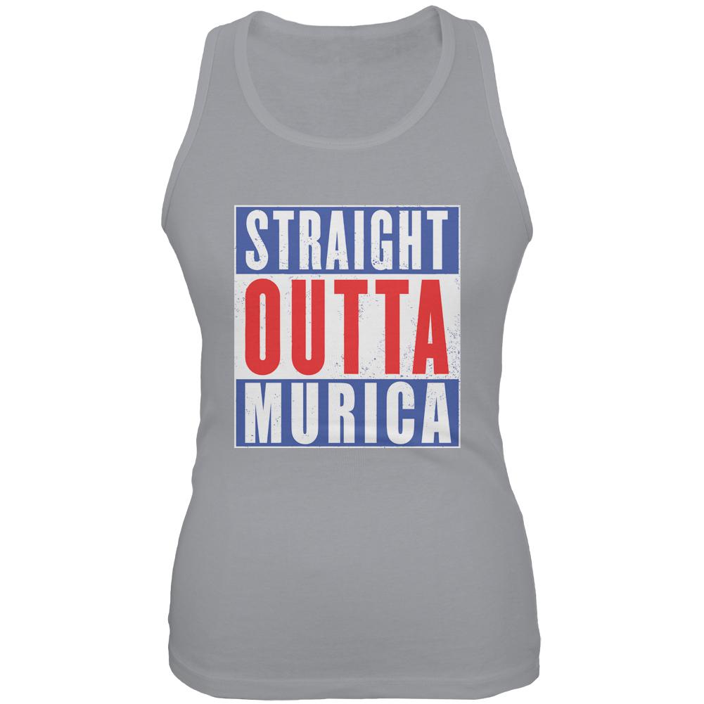 July 4th Straight Outta Murica America Funny Juniors Soft Tank Top Juniors Tank Tops Old Glory SM Grey 