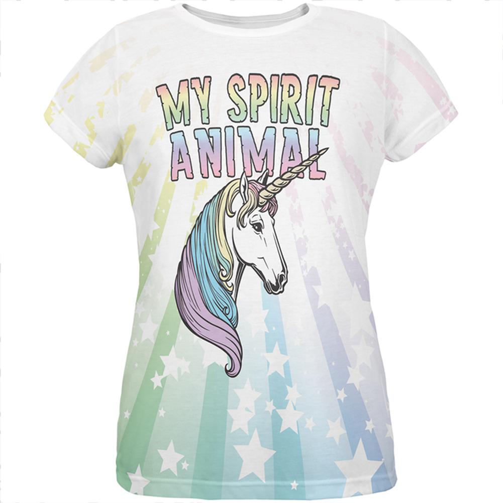 My Spirit Animal Unicorn Pastel Rainbow All Over Womens T Shirt Women's T-Shirts Old Glory 2XL Multi 