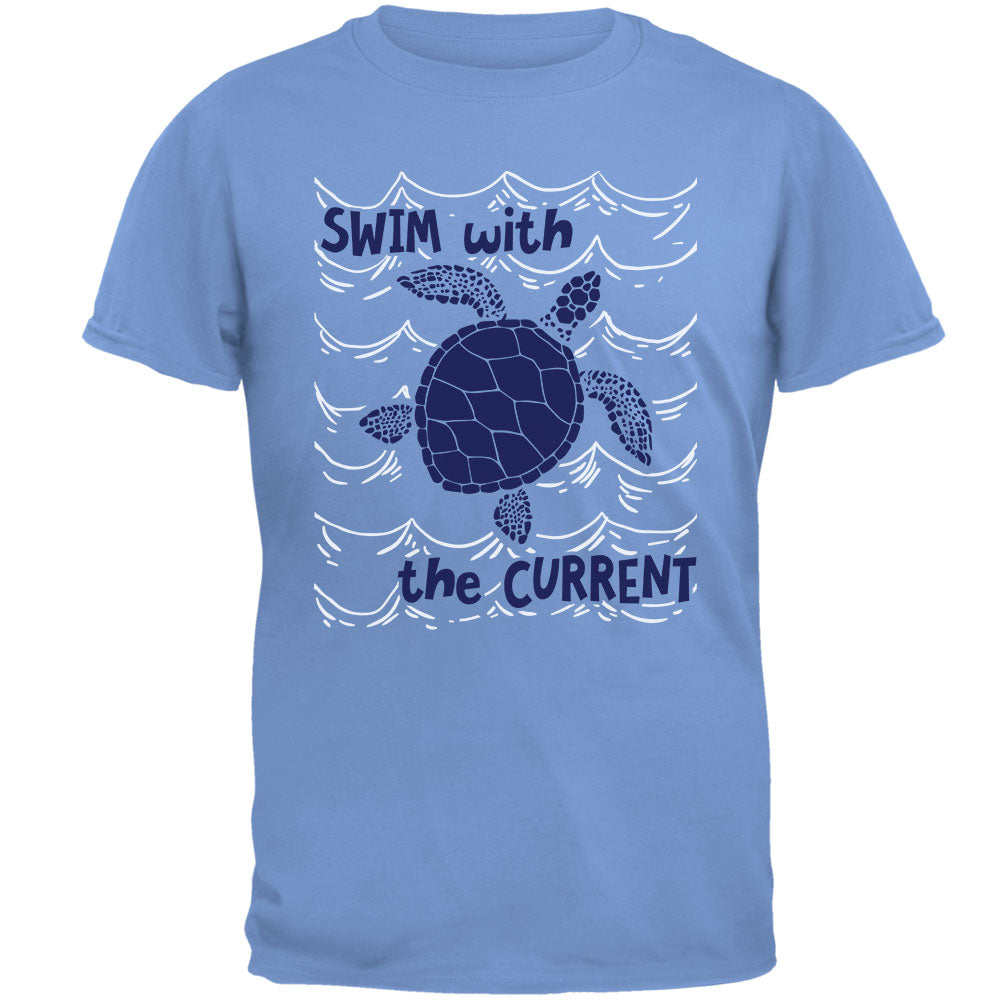 Sea Turtle Swim with the Current Mens T Shirt Men's T-Shirts Old Glory 2XL Carolina Blue 