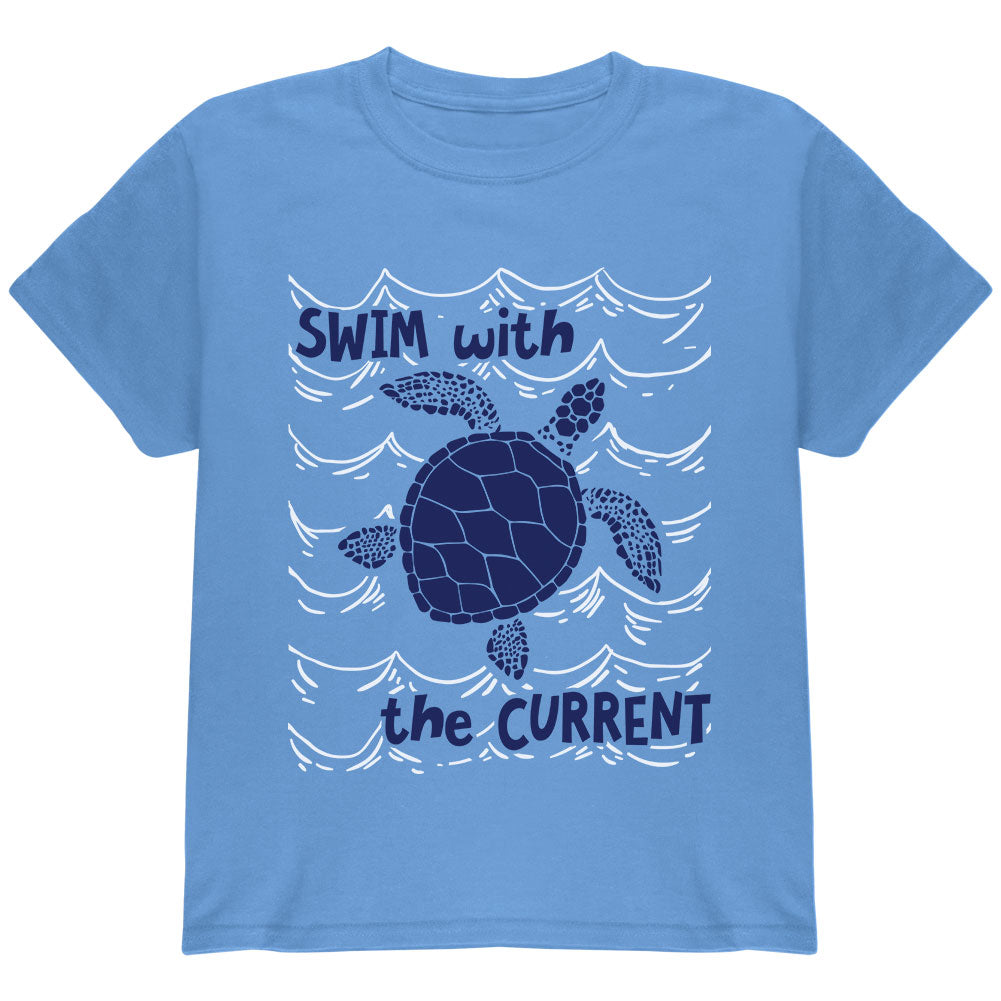 Sea Turtle Swim with the Current Youth T Shirt Youth T-Shirts Old Glory YLG Carolina Blue 