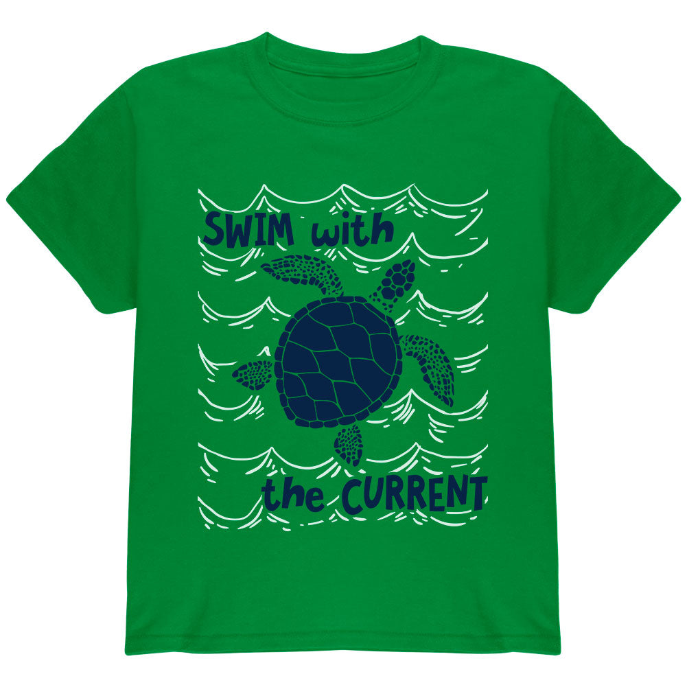 Sea Turtle Swim with the Current Youth T Shirt Youth T-Shirts Old Glory YLG Irish Green 