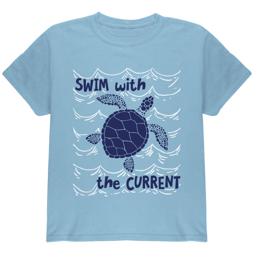 Sea Turtle Swim with the Current Youth T Shirt Youth T-Shirts Old Glory YLG Light Blue 