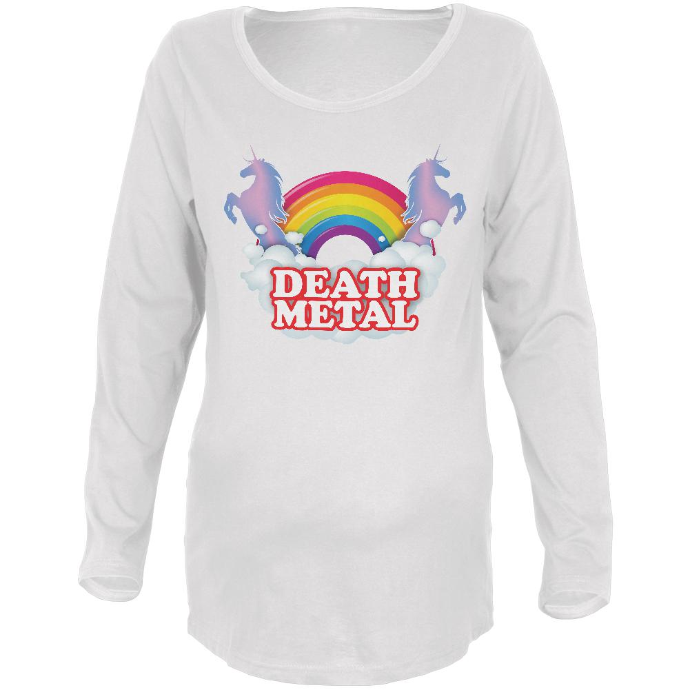 Death Metal Rainbow Unicorns Maternity Soft Long Sleeve T Shirt Maternity Long Sleeve T-Shirts Old Glory 2XL White 