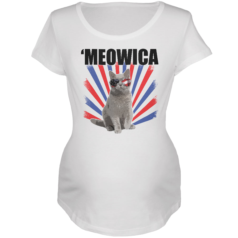 4th Of July Meowica America Patriot Cat Maternity Soft T Shirt Maternity T-Shirts 4th of July 2XL White 