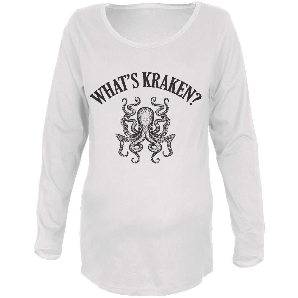 What's Kraken Cracking Funny Pun Maternity Soft Long Sleeve T Shirt Maternity Long Sleeve T-Shirts Old Glory 2XL White 