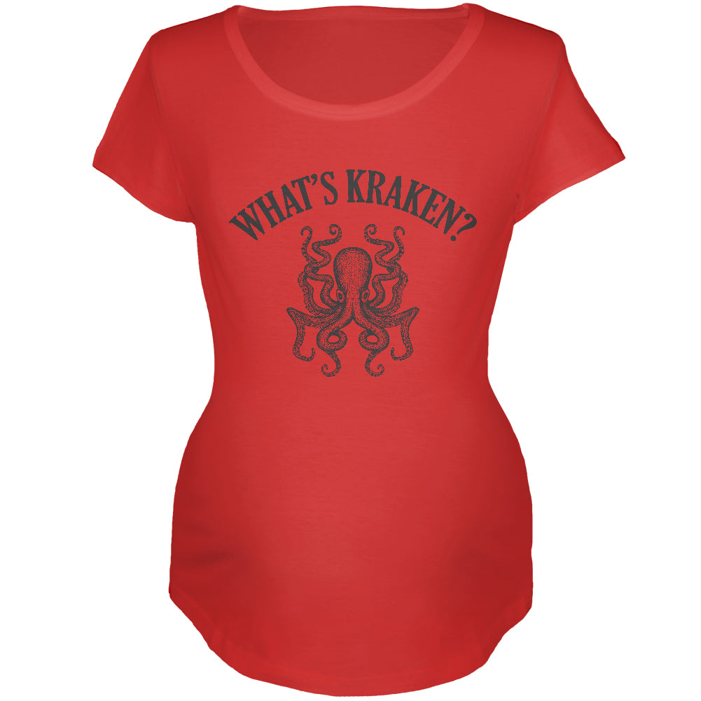 What's Kraken Cracking Funny Pun Maternity Soft T Shirt Maternity T-Shirts Old Glory 2XL Red 