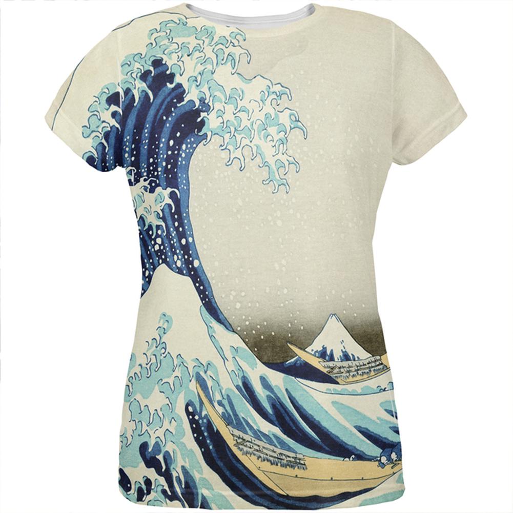 Great Wave Tsunami Japanese Painting All Over Womens T Shirt Women's T-Shirts Old Glory LG Multi 