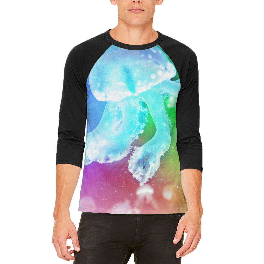 Squishy Baby Jellyfish Rainbow Mens Raglan T Shirt Men's Raglans Old Glory LG White-Black 