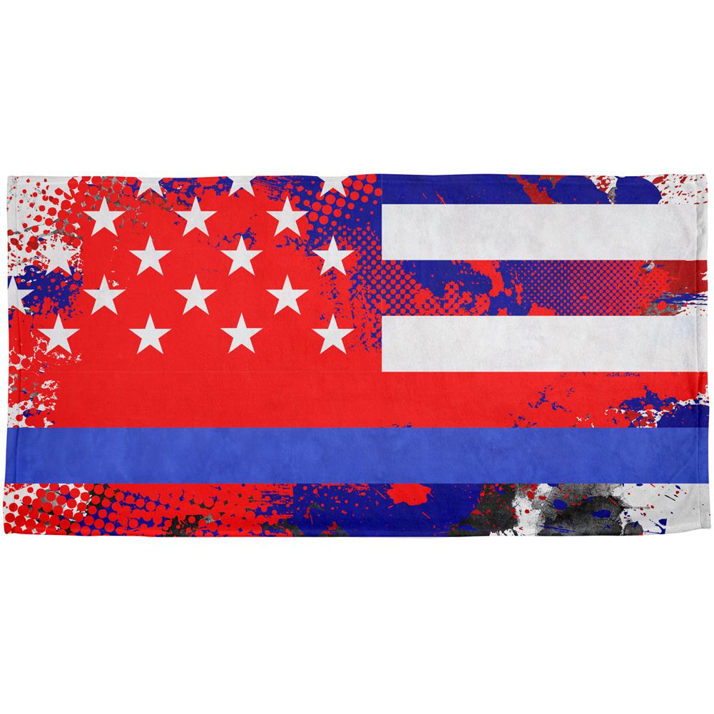 Thin Blue Line Police Lives Matter Distressed Splatter All Over Beach Towel Beach Towels Old Glory OS Multi 