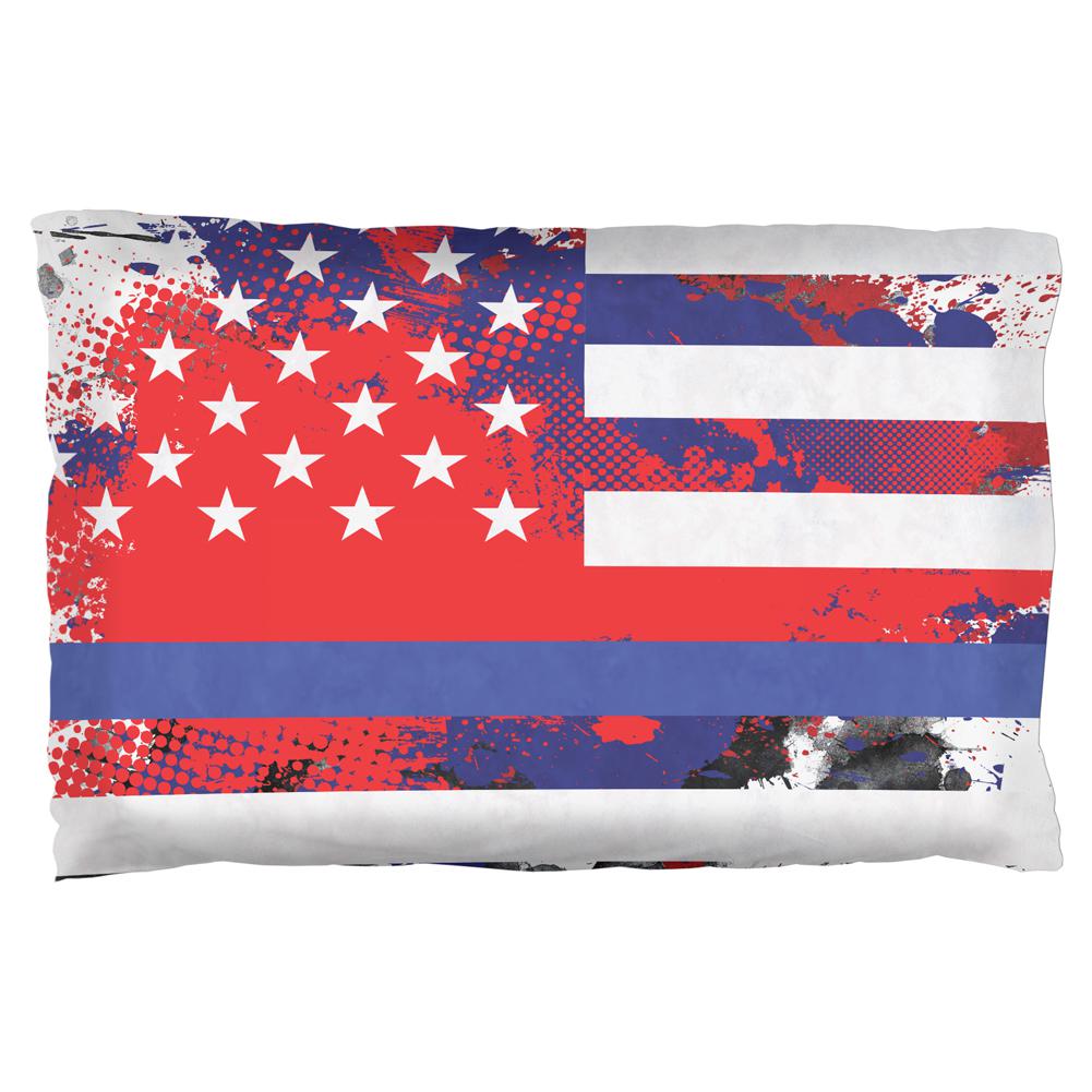 Thin Blue Line Police Lives Matter Distressed Splatter Pillow Case Pillowcases Old Glory OS Multi 