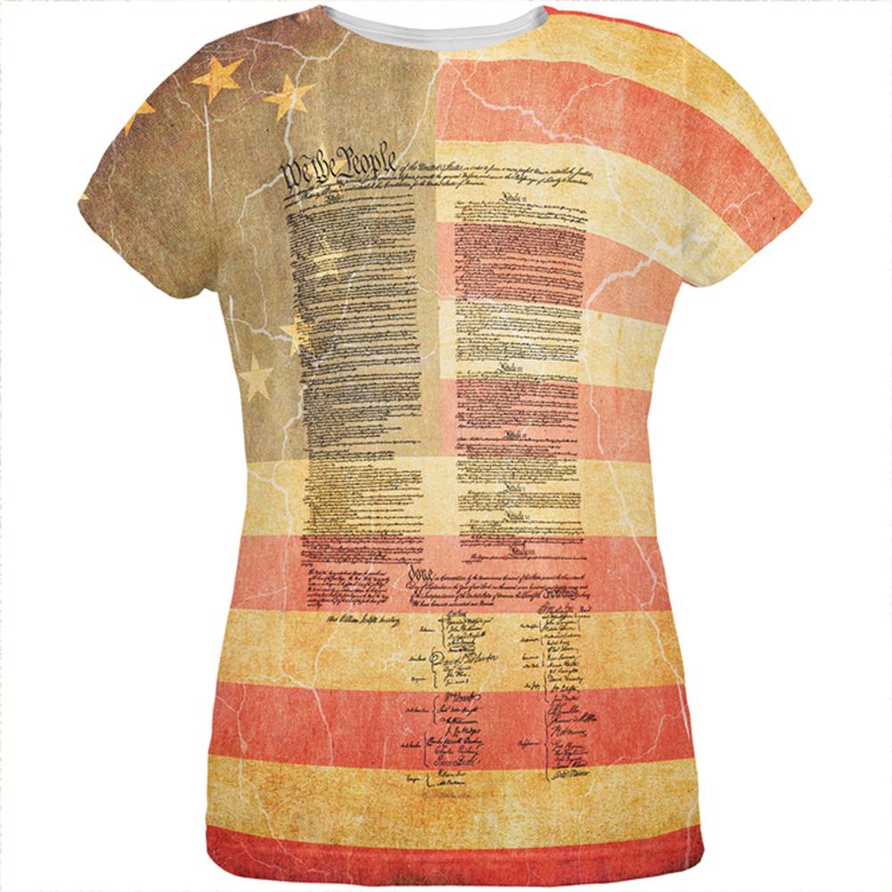 July 4th United States Constitution Betsy Ross Flag All Over Womens T Shirt Women's T-Shirts Old Glory 2XL Multi 