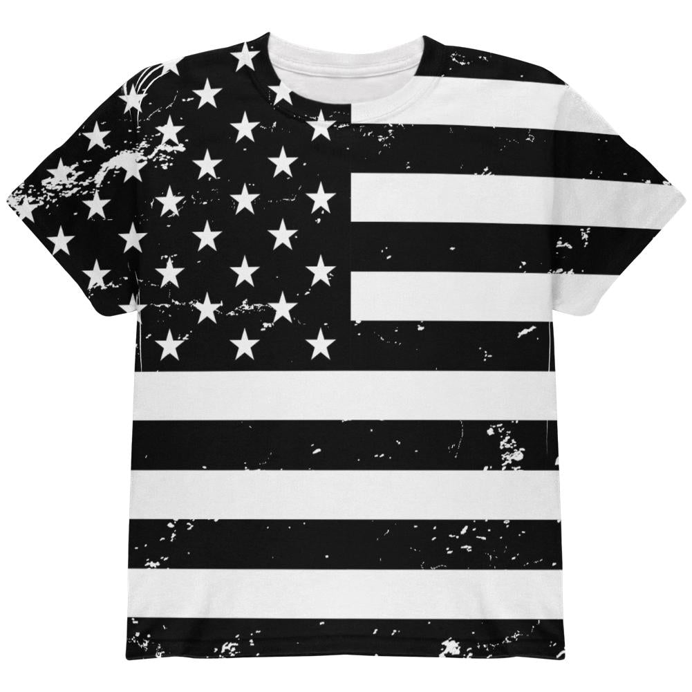 Black And White American Flag Distressed All Over Youth T Shirt Youth T-Shirts Old Glory LG Multi 