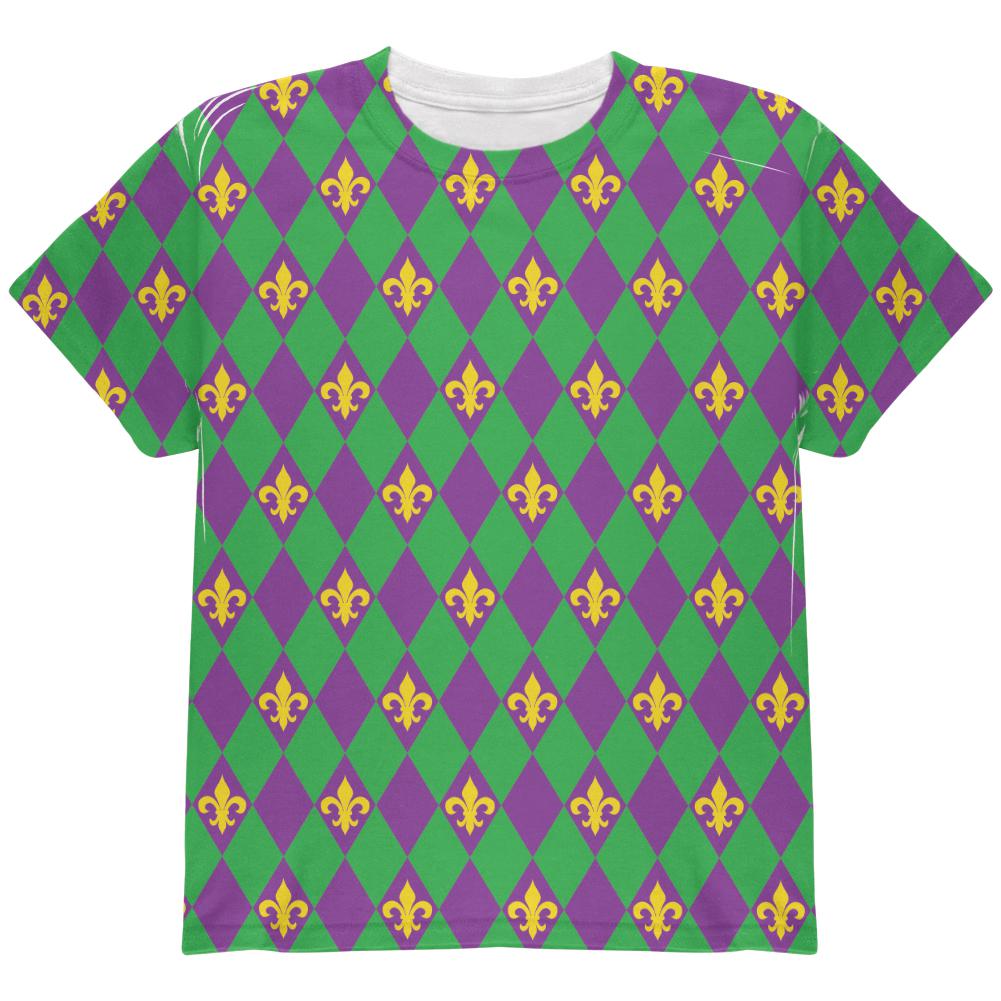 Mardi Gras Fleur De Lis All Over Youth T Shirt Youth T-Shirts Old Glory LG Multi 