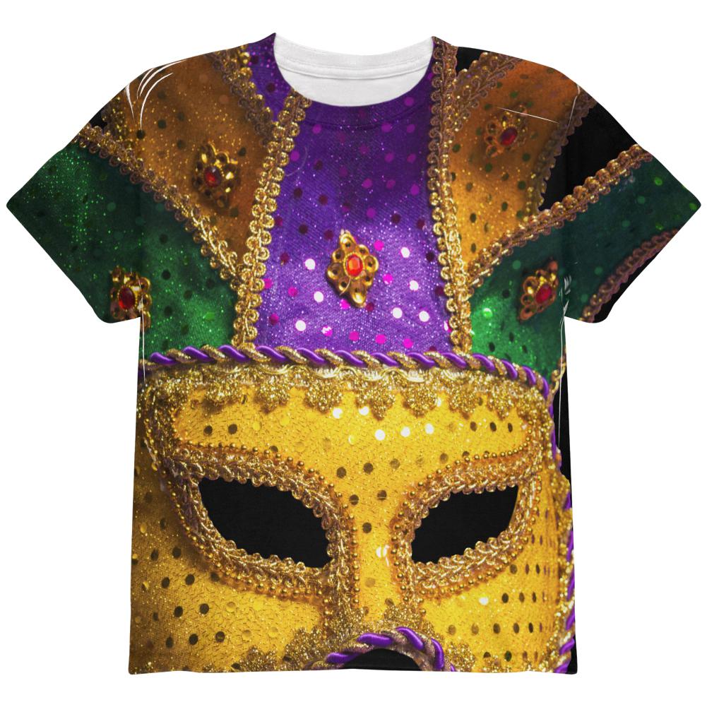 Mardi Gras Large Mask All Over Youth T Shirt Youth T-Shirts Old Glory LG Multi 