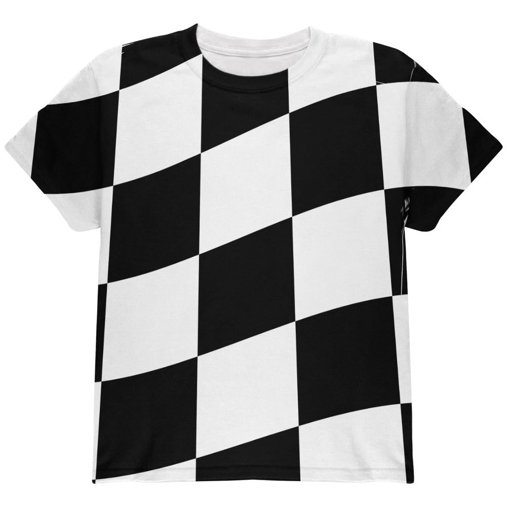 Checkered Flag Waving Finish Line All Over Youth T Shirt Youth T-Shirts Old Glory LG Multi 