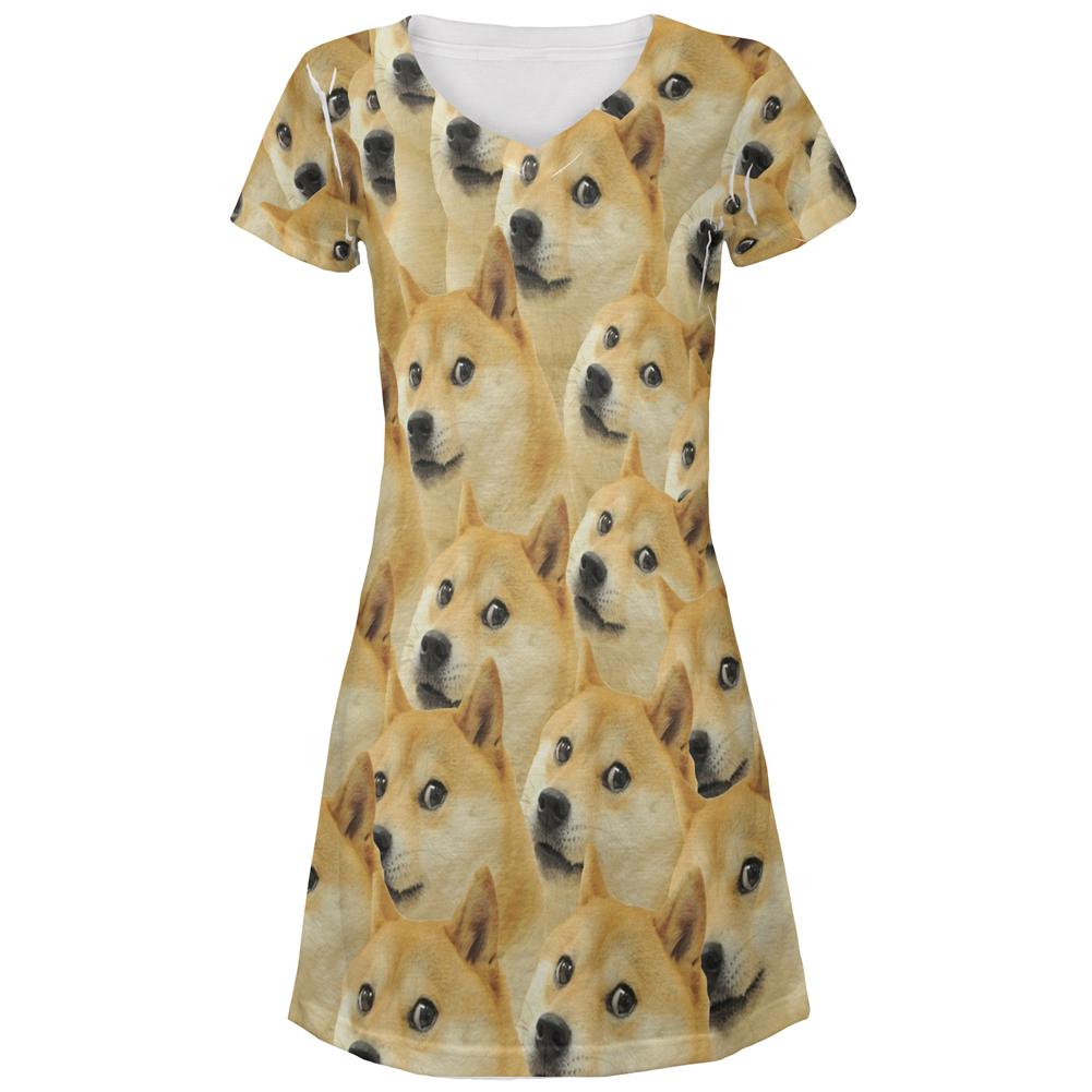 Doge Meme Funny All Over Juniors Beach Cover-Up Dress Women's Dresses Old Glory MD Multi 
