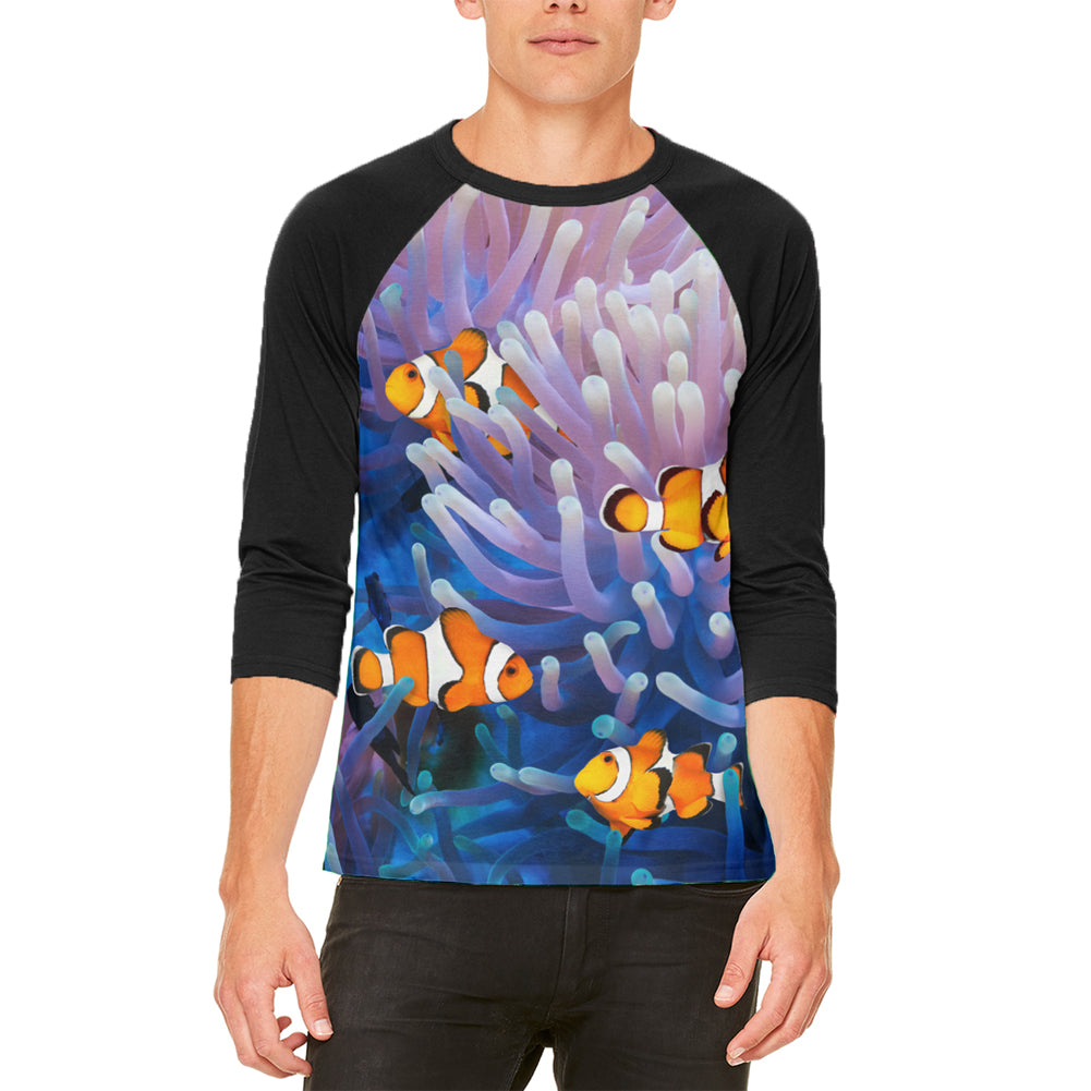 Clownfish Sea Anemone Mens Raglan T Shirt Men's T-Shirts Old Glory LG White 