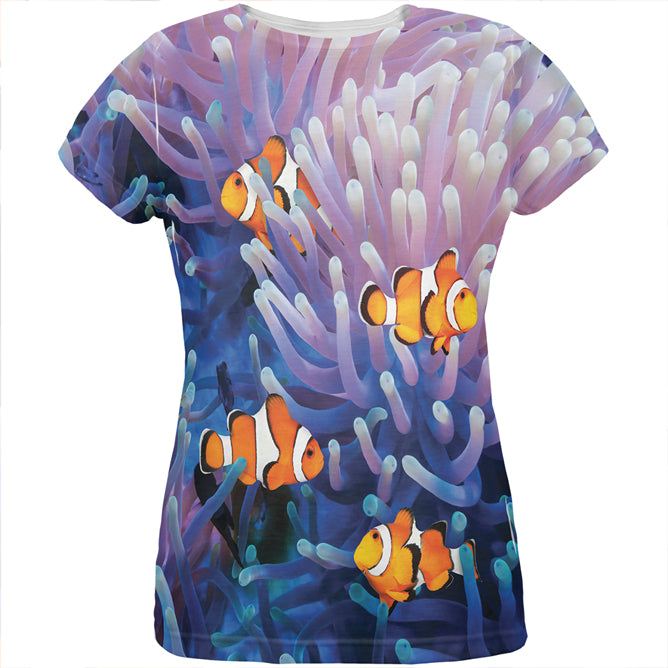 Clownfish Sea Anemone All Over Womens T Shirt Women's T-Shirts Old Glory LG Multicolored 