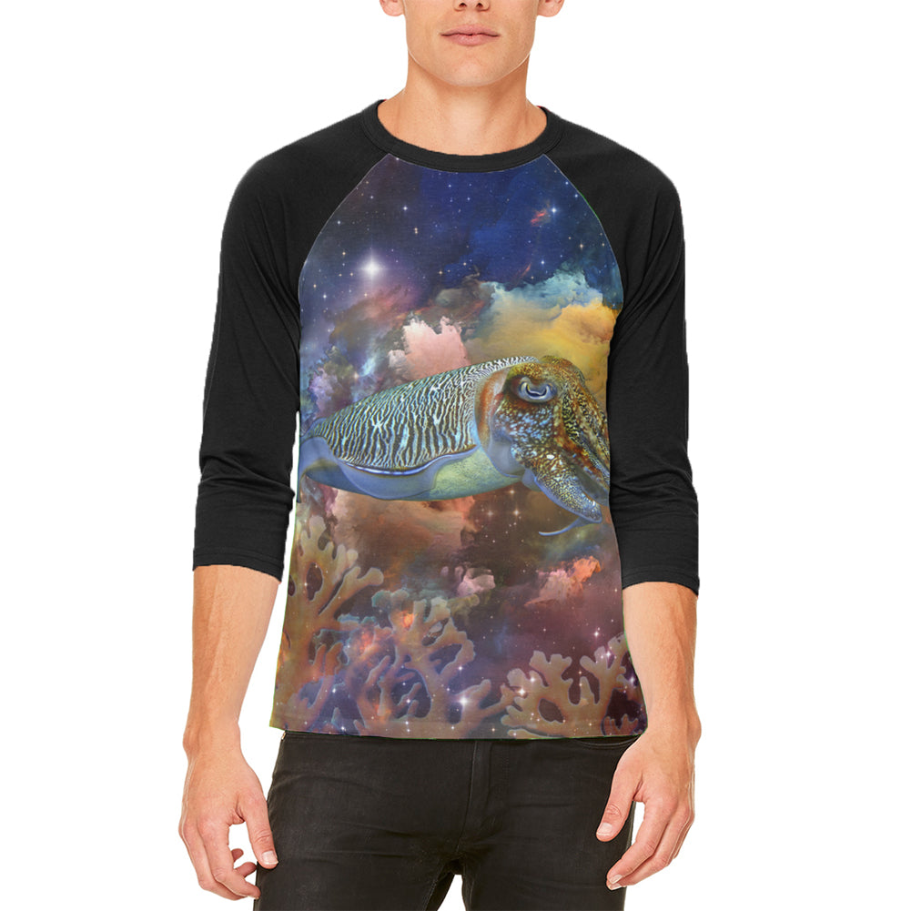 Cuttlefish In Space Mens Raglan T Shirt Men's T-Shirts Old Glory LG White 