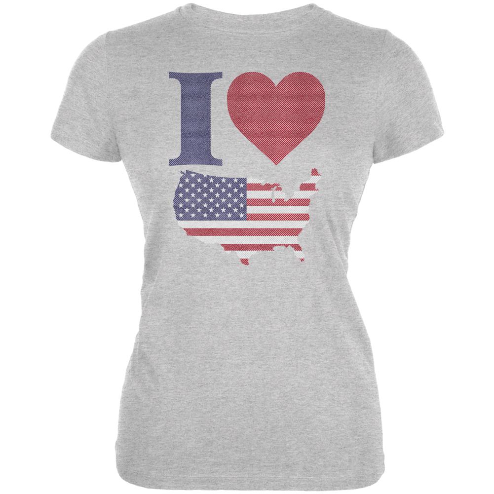 July 4th I Heart Love America Halftone Juniors Soft T Shirt Juniors T-Shirts Old Glory 2XL Heather 