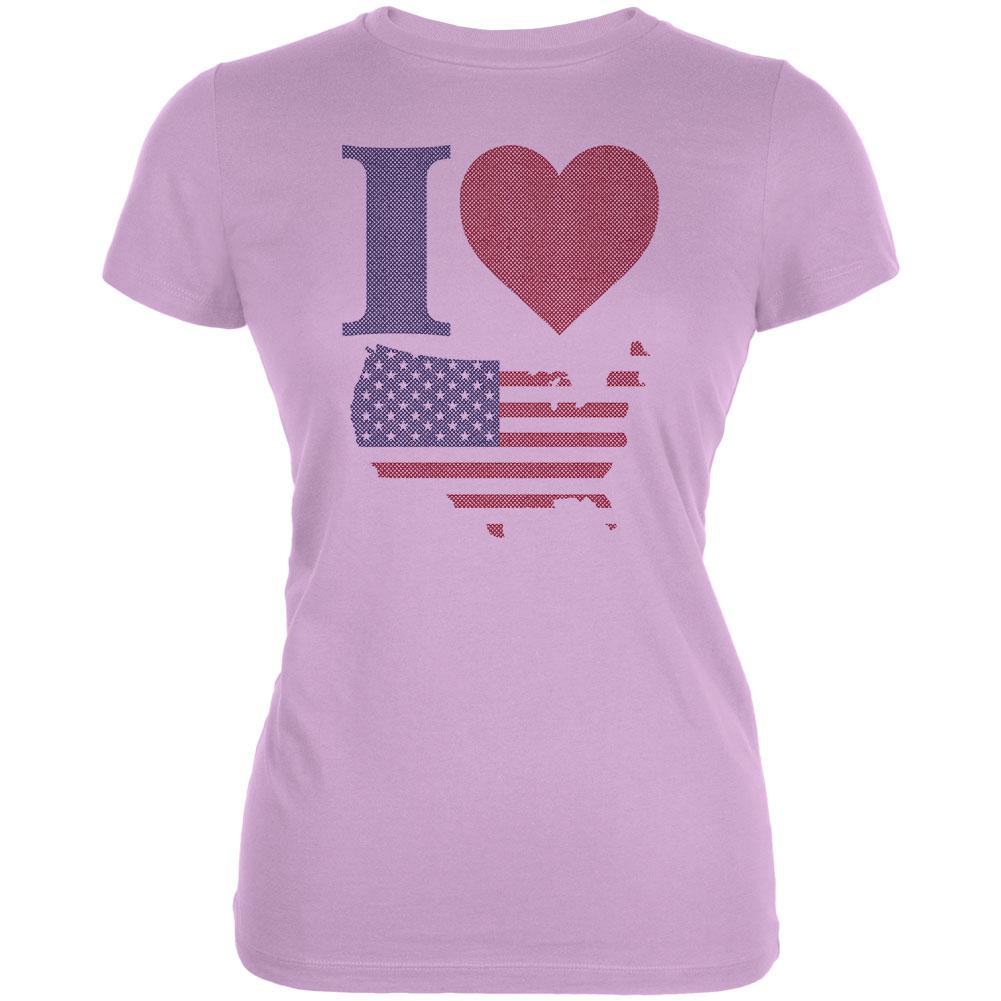 July 4th I Heart Love America Halftone Juniors Soft T Shirt Juniors T-Shirts Old Glory LG Lilac 