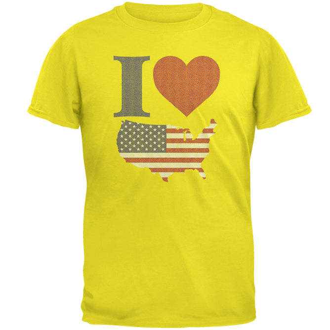 4th of July I Heart Love America Halftone Mens T Shirt Men's T-Shirts Old Glory 2XL Bright Yellow 