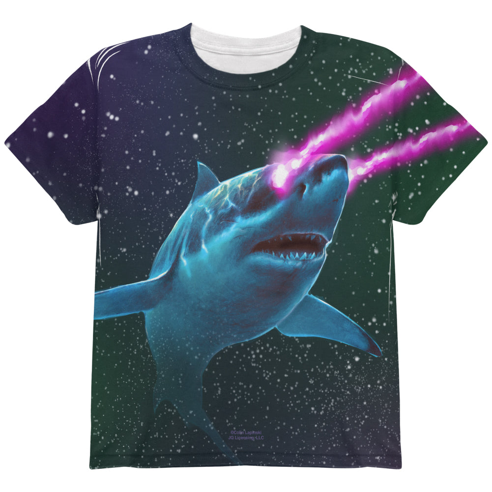 Galaxy Great White Shark Laser Beams All Over Youth T Shirt Youth T-Shirts Old Glory YLG Multi 