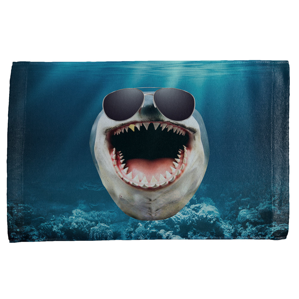 Big Goofy Shark In Sunglasses All Over Hand Towel Hand Towel Old Glory OS Multi 