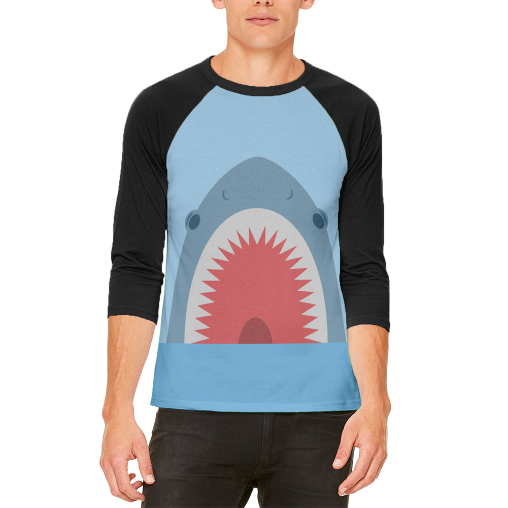 Cute Fun Shark Attack Mens Raglan T Shirt Men's Raglans Old Glory LG White-Black 