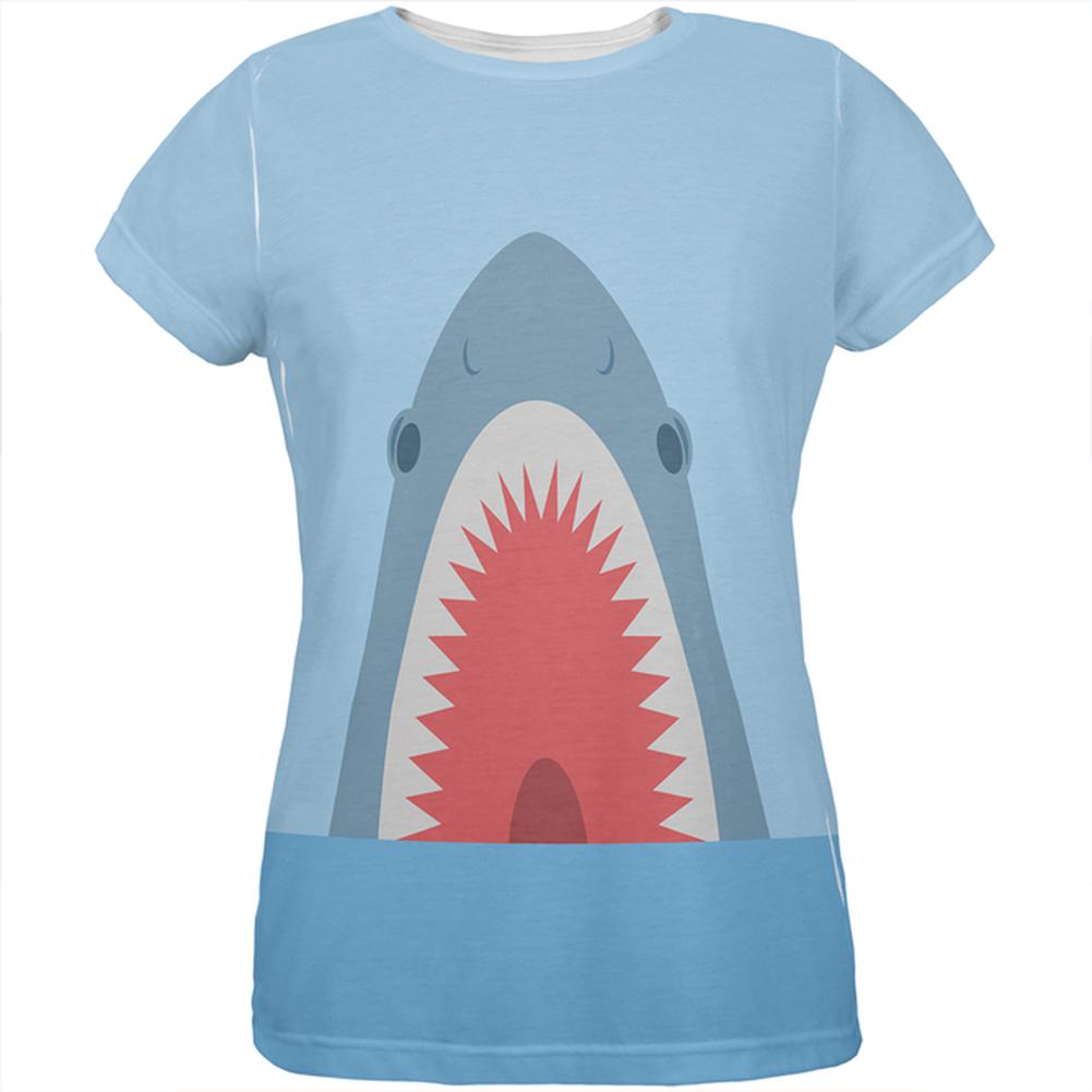 Cute Fun Shark Attack All Over Womens T Shirt Women's T-Shirts Old Glory 2XL Multi 