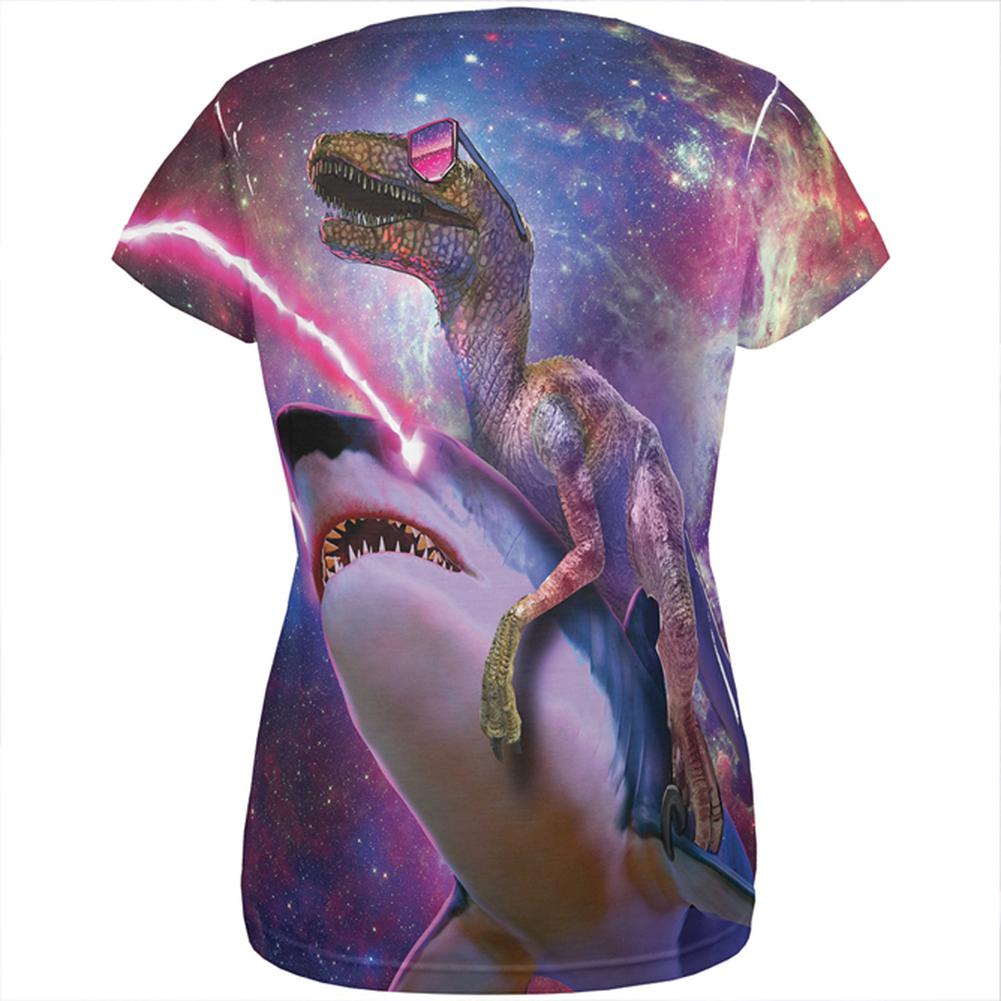 Velociraptor Laser Shark Galaxy Funny All Over Womens T Shirt Women's T-Shirts Old Glory   