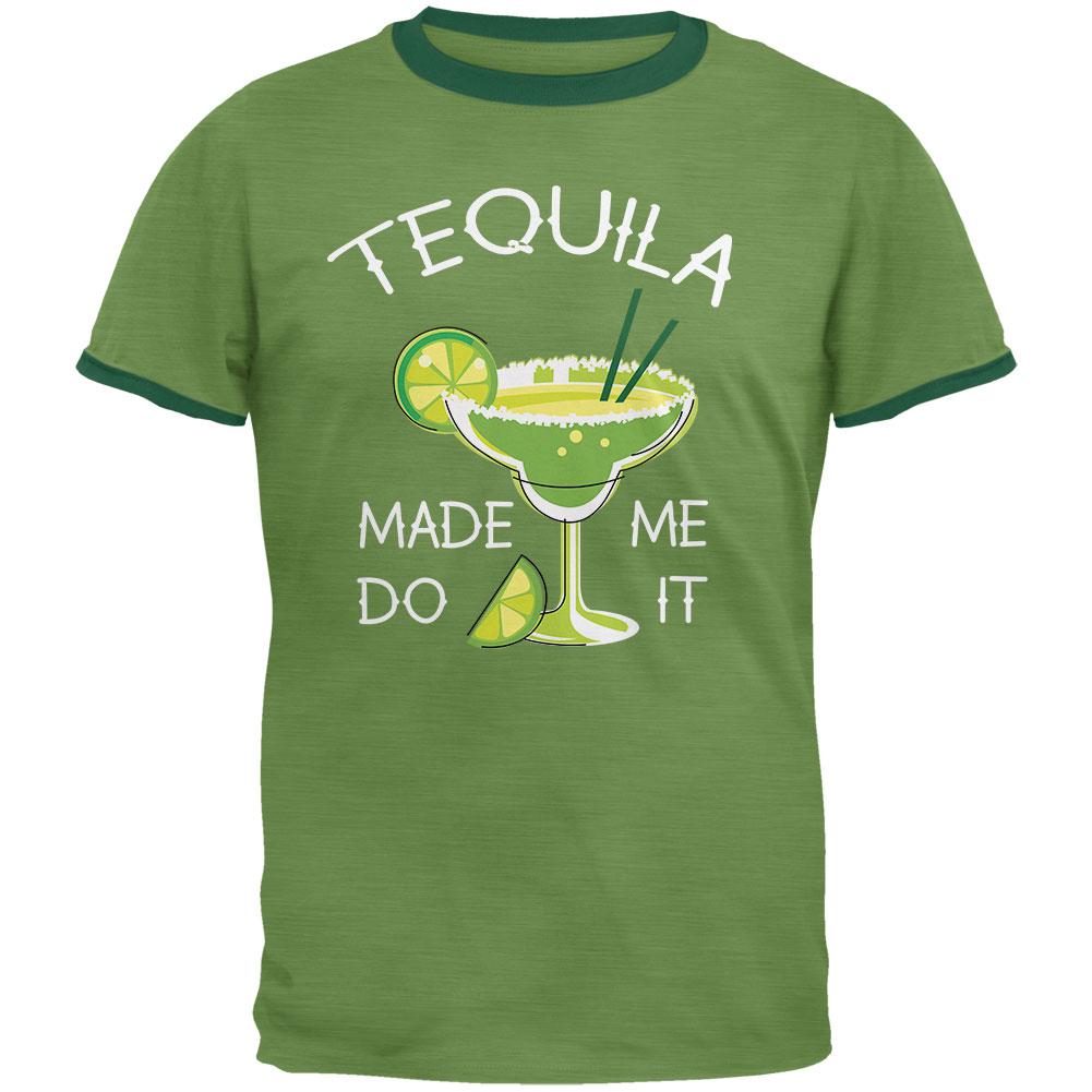 Cinco de Mayo Tequila Made Me Do It Mens Ringer T Shirt Men's T-Shirts Old Glory 2XL Heather Green-Forest 