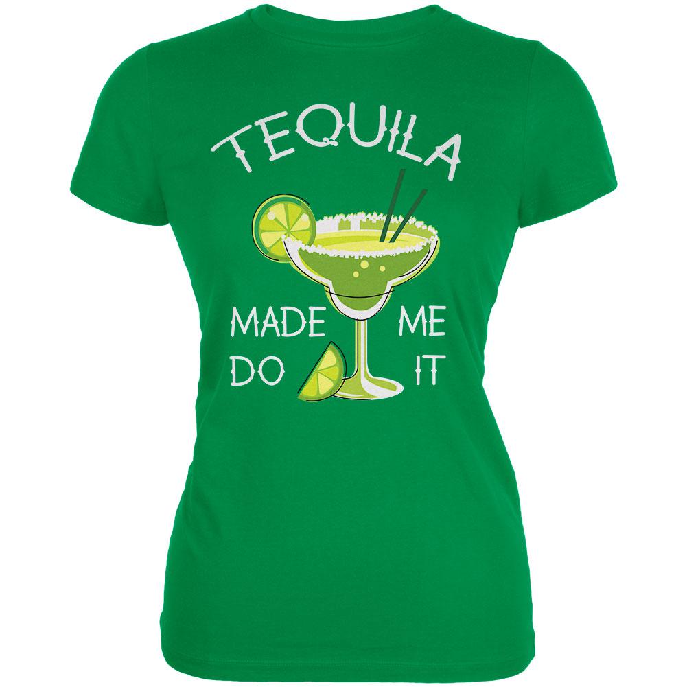 Cinco de Mayo Tequila Made Me Do It Juniors Soft T Shirt Juniors T-Shirts Old Glory 2XL Kelly Green 