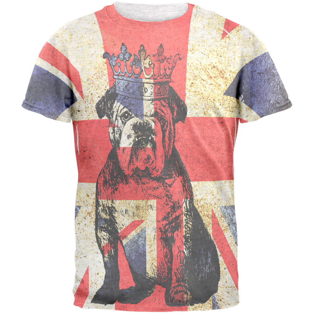 English British Bulldog Crown Grunge Flag Mens T Shirt Men's T-Shirts Old Glory 2XL White 