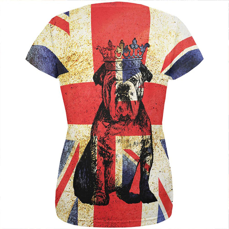 English British Bulldog Crown Grunge Flag All Over Womens T Shirt Women's T-Shirts Old Glory   