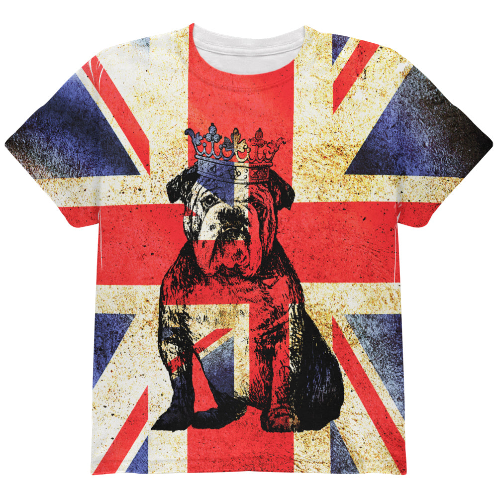 English British Bulldog Crown Grunge Flag All Over Youth T Shirt Youth T-Shirts Old Glory YLG Multicolored 