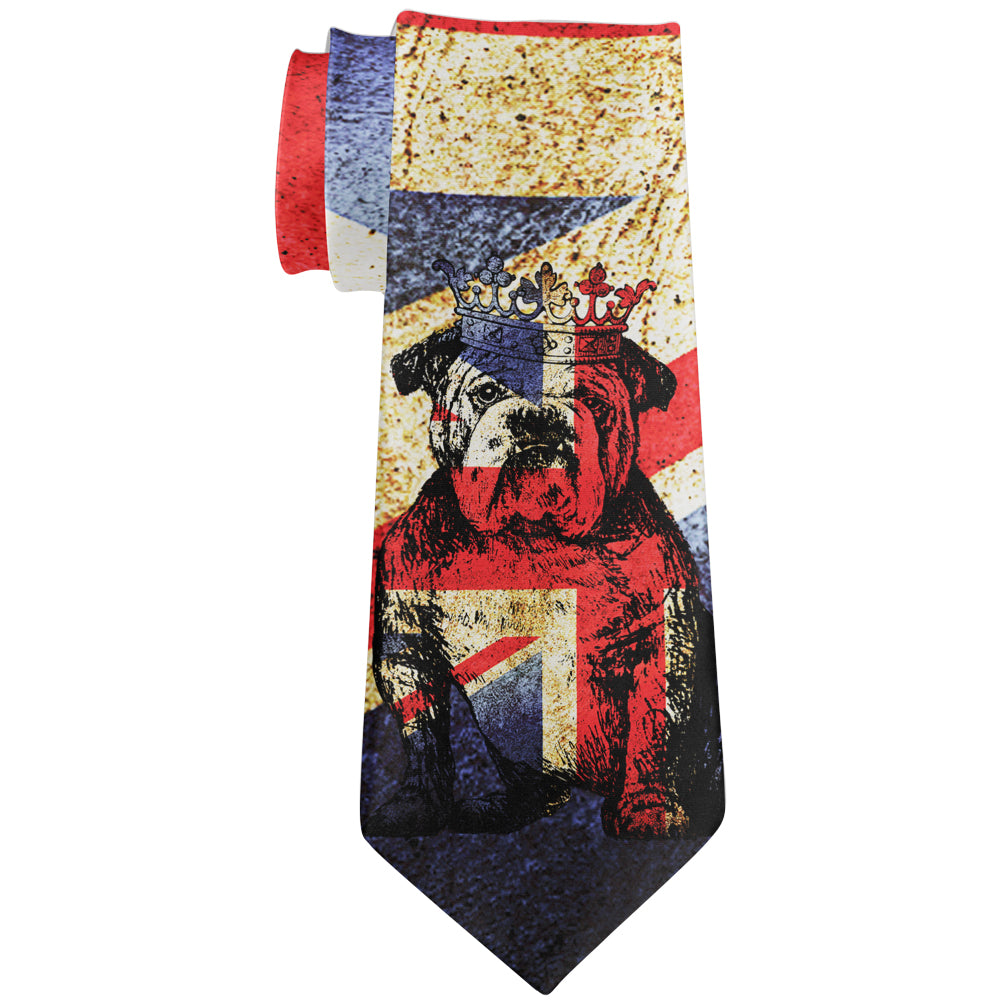 English British Bulldog Crown Grunge Flag All Over Neck Tie Men's Neck Ties Old Glory OS Multicolored 