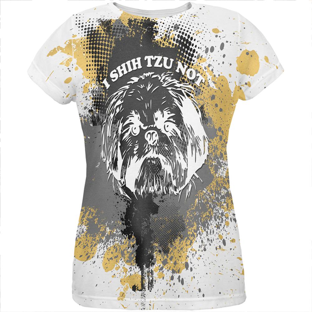 I Shih Tzu Not Funny Splatter Grunge All Over Womens T Shirt Women's T-Shirts Old Glory 2XL Multi 