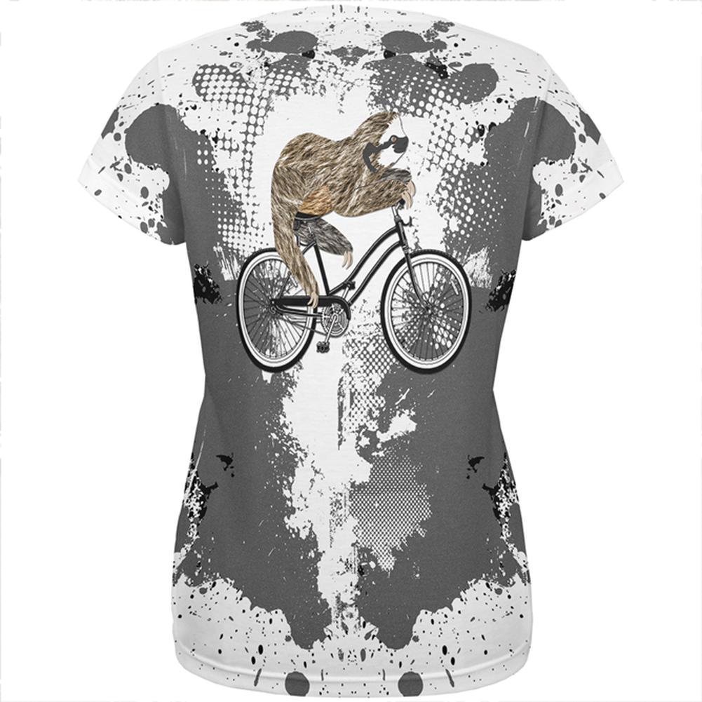 Bicycle Sloth Funny Grunge Splatter All Over Womens T Shirt Women's T-Shirts Old Glory   