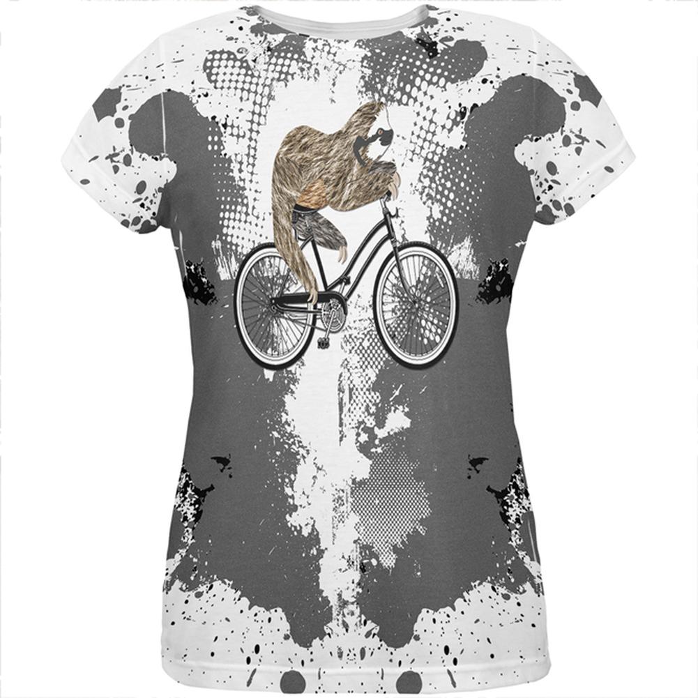 Bicycle Sloth Funny Grunge Splatter All Over Womens T Shirt Women's T-Shirts Old Glory 2XL Multi 