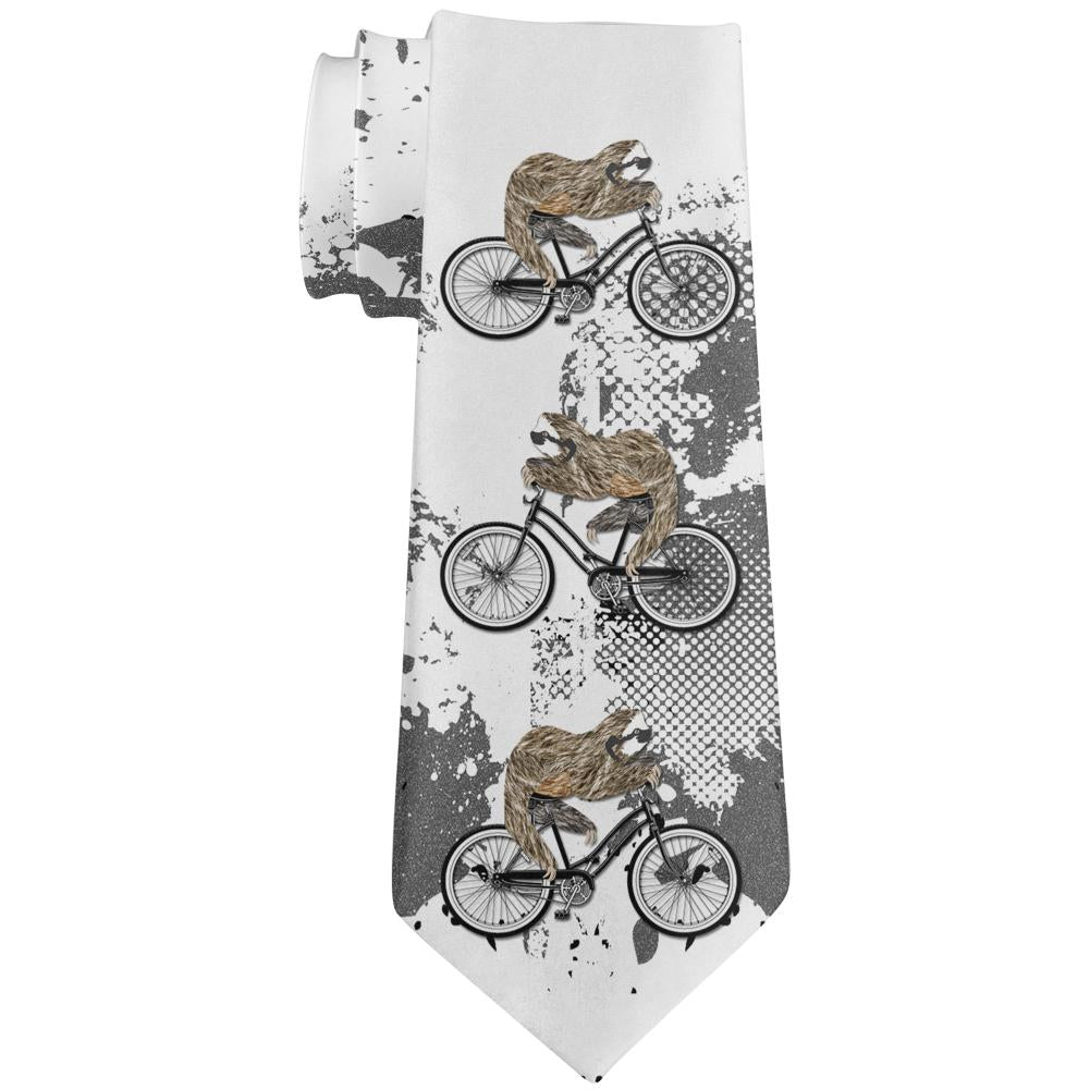 Bicycle Sloth Funny Grunge Splatter All Over Neck Tie Men's Neck Ties Old Glory OS Multi 