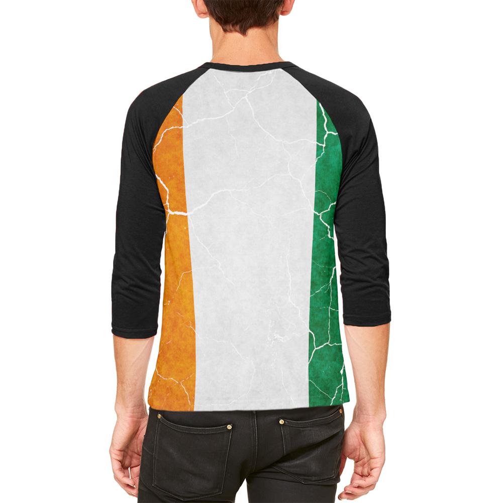 St Patrick's Day Vintage Irish Map Flag Distressed Mens Raglan T Shirt Men's Raglans Old Glory   