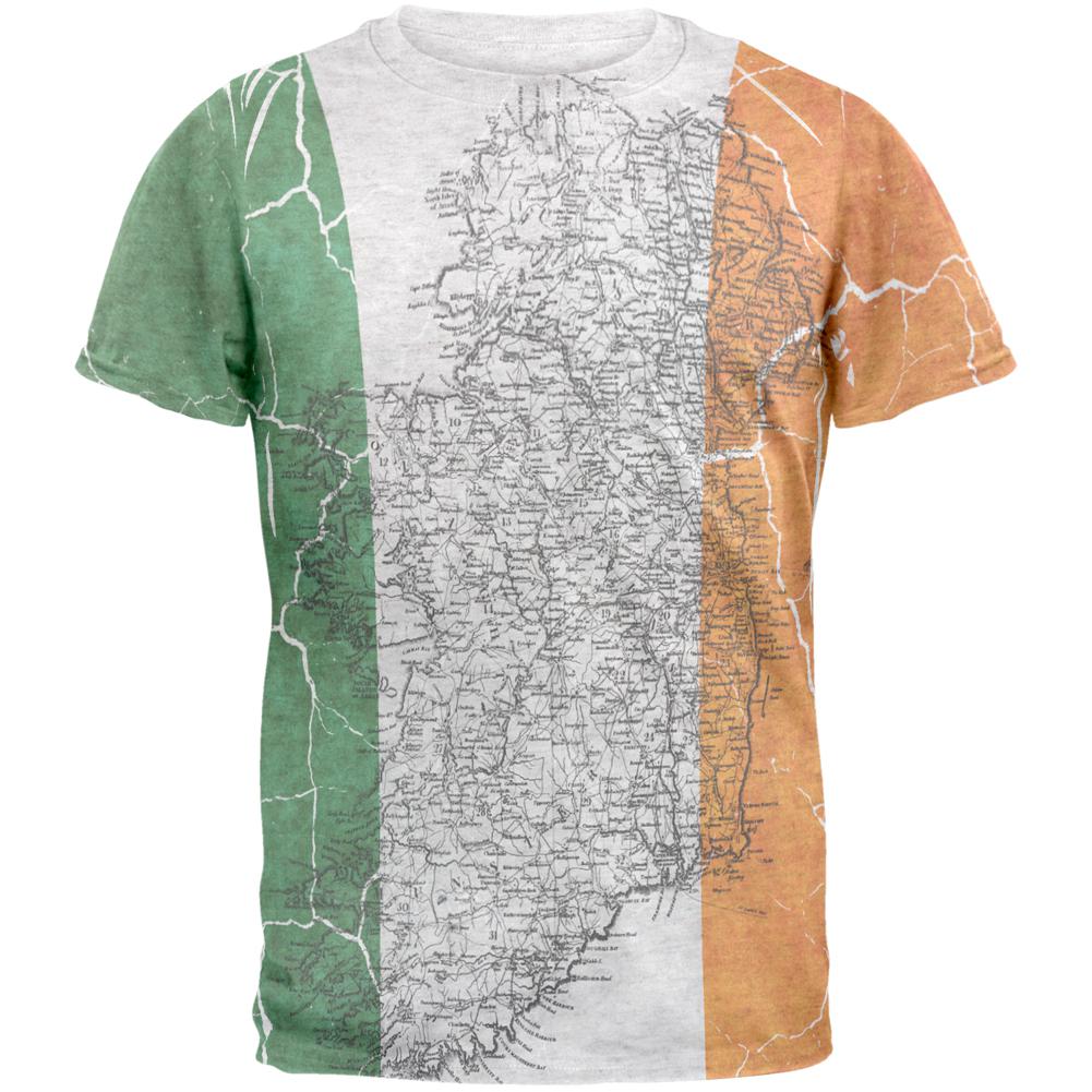 St Patrick's Day Vintage Irish Map Flag Distressed Mens T Shirt Men's T-Shirts Old Glory 2XL Heather White 