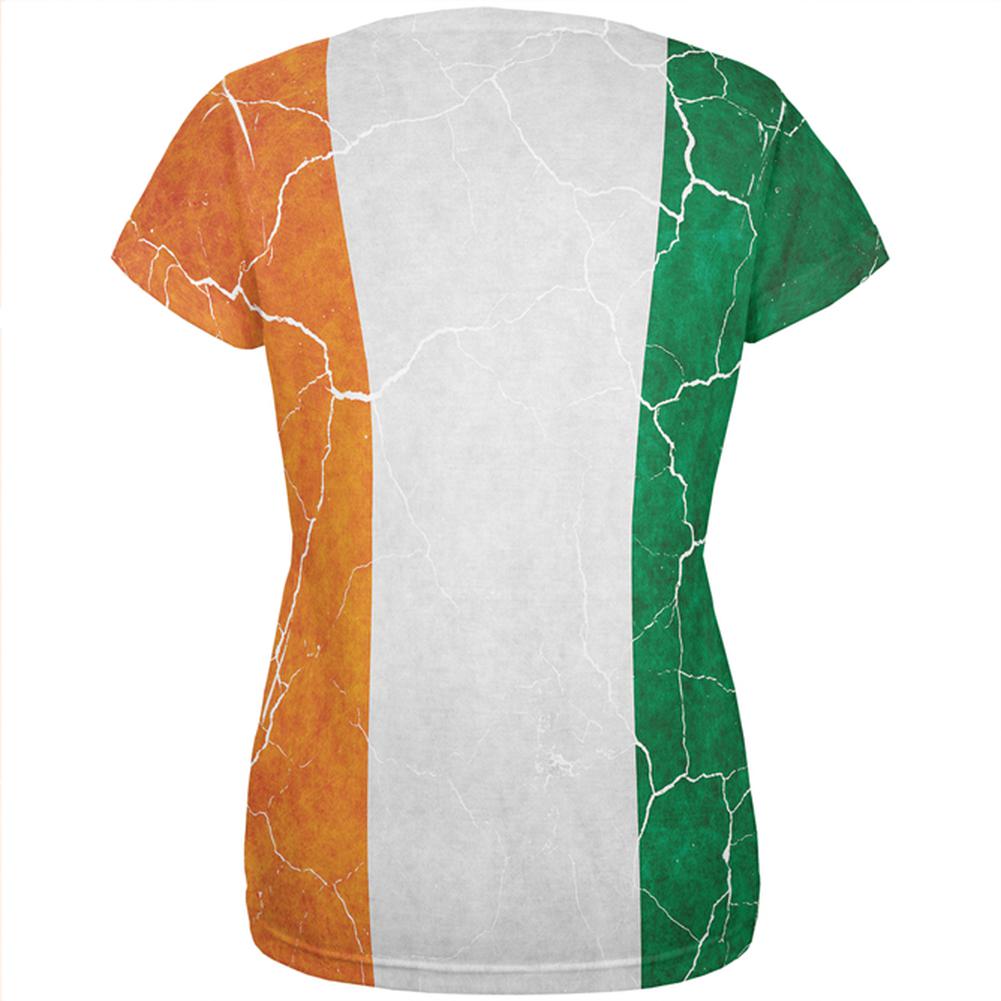 St Patrick's Day Vintage Irish Map Flag Distressed All Over Womens T Shirt Women's T-Shirts Old Glory   